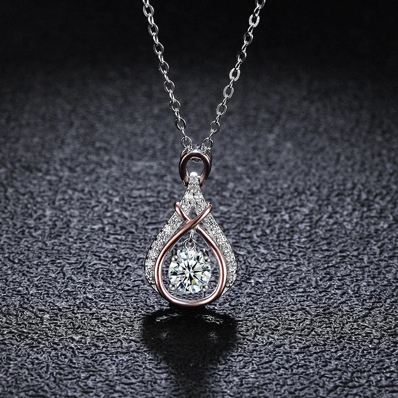 Dancing Teardrop 925 Sterling Silver Prong-Set Moissanite Necklace