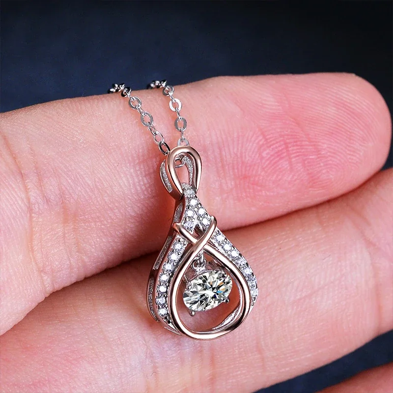 Dancing Teardrop 925 Sterling Silver Prong-Set Moissanite Necklace