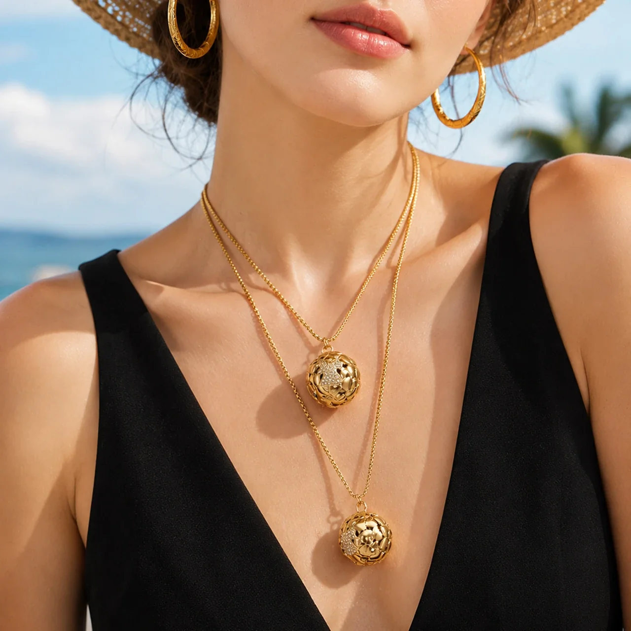 Radiant Scalloped Ball Stainless Steel Pendant Necklace