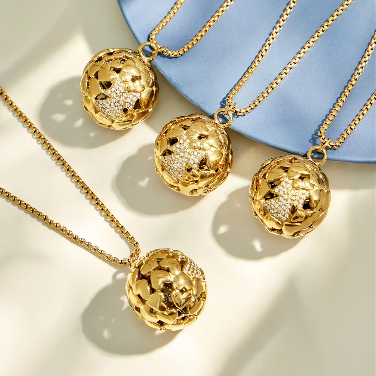 Radiant Scalloped Ball Stainless Steel Pendant Necklace