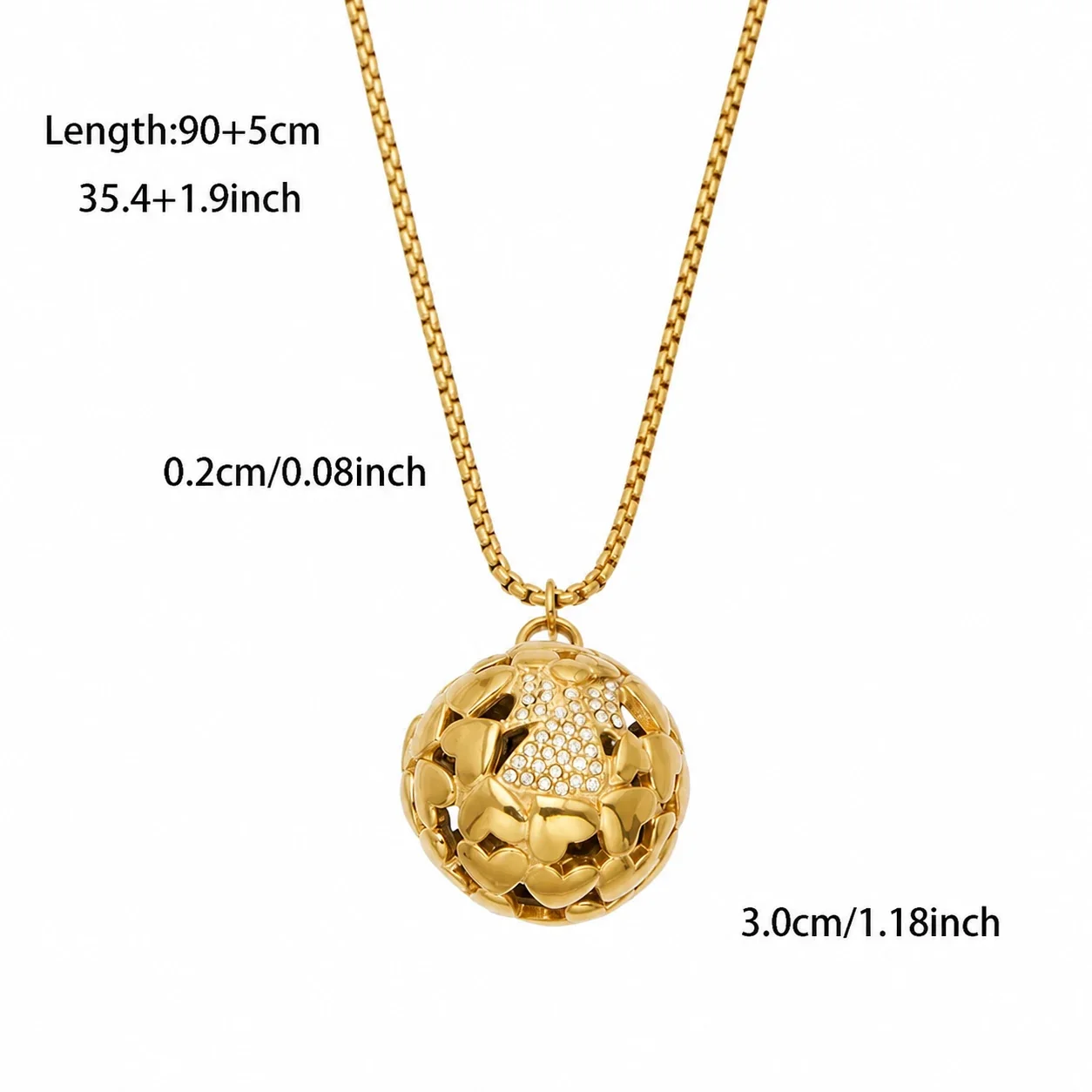 Radiant Scalloped Ball Stainless Steel Pendant Necklace - Gold Bell CZ 90+5 cm