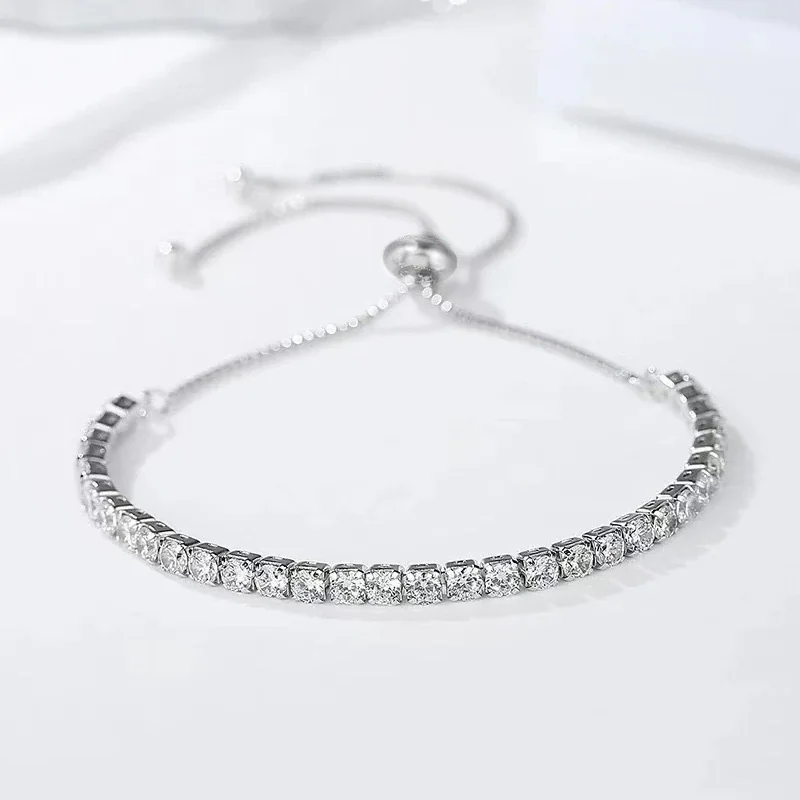 Sleek 925 Sterling Silver Round Stone Slider Bracelet