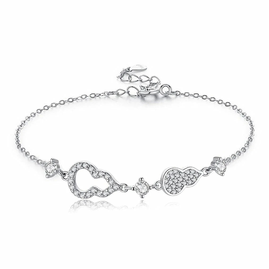 Whimsical 925 Sterling Silver Pavé Gourd Motif Bracelet