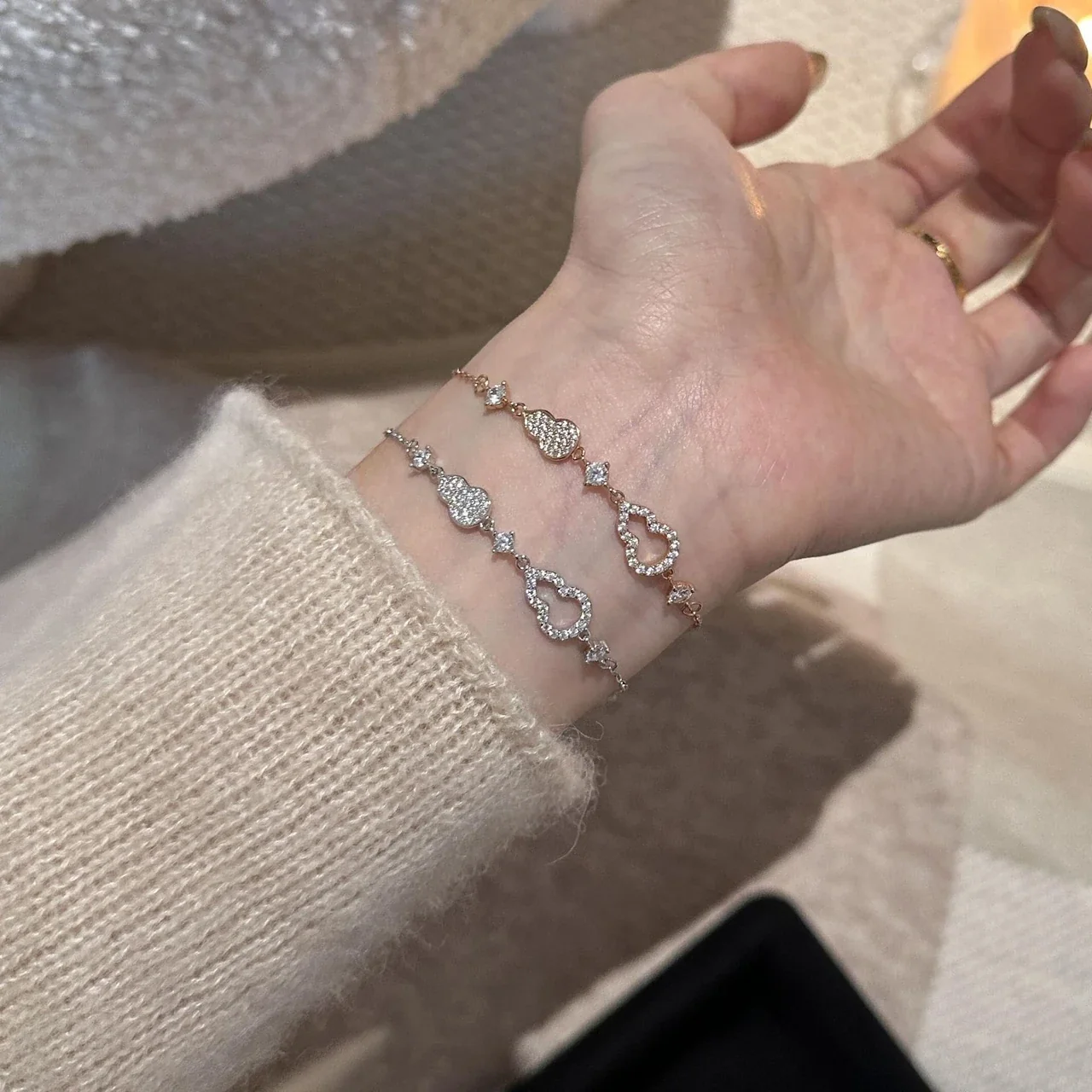 Whimsical 925 Sterling Silver Pavé Gourd Motif Bracelet