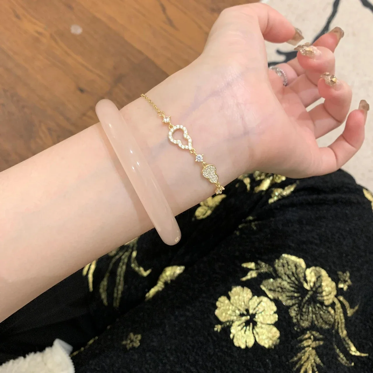 Whimsical 925 Sterling Silver Pavé Gourd Motif Bracelet