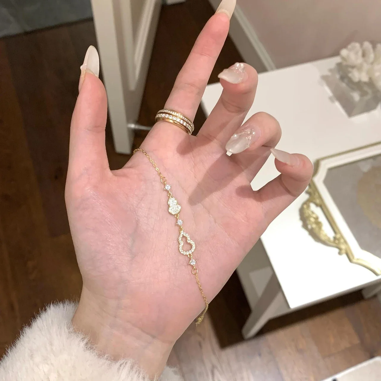 Whimsical 925 Sterling Silver Pavé Gourd Motif Bracelet - Gold-tone