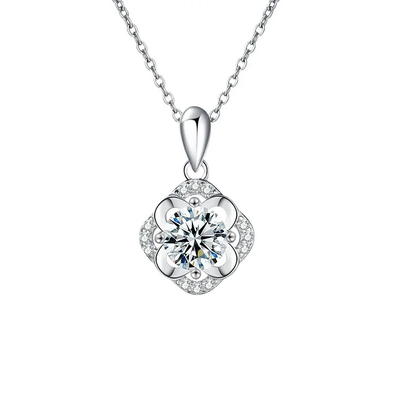 Radiant 925 Sterling Silver Four-Petal Pavé Moissanite Necklace