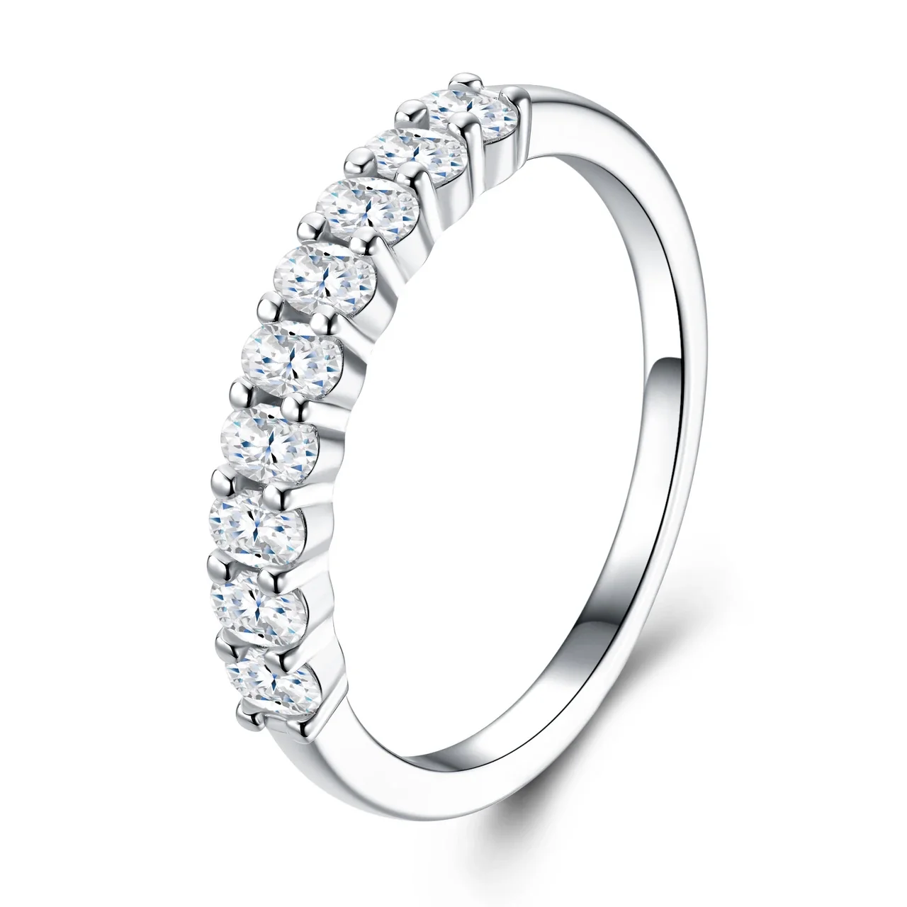 Nine-Stone Round 925 Sterling Silver Moissanite Ring