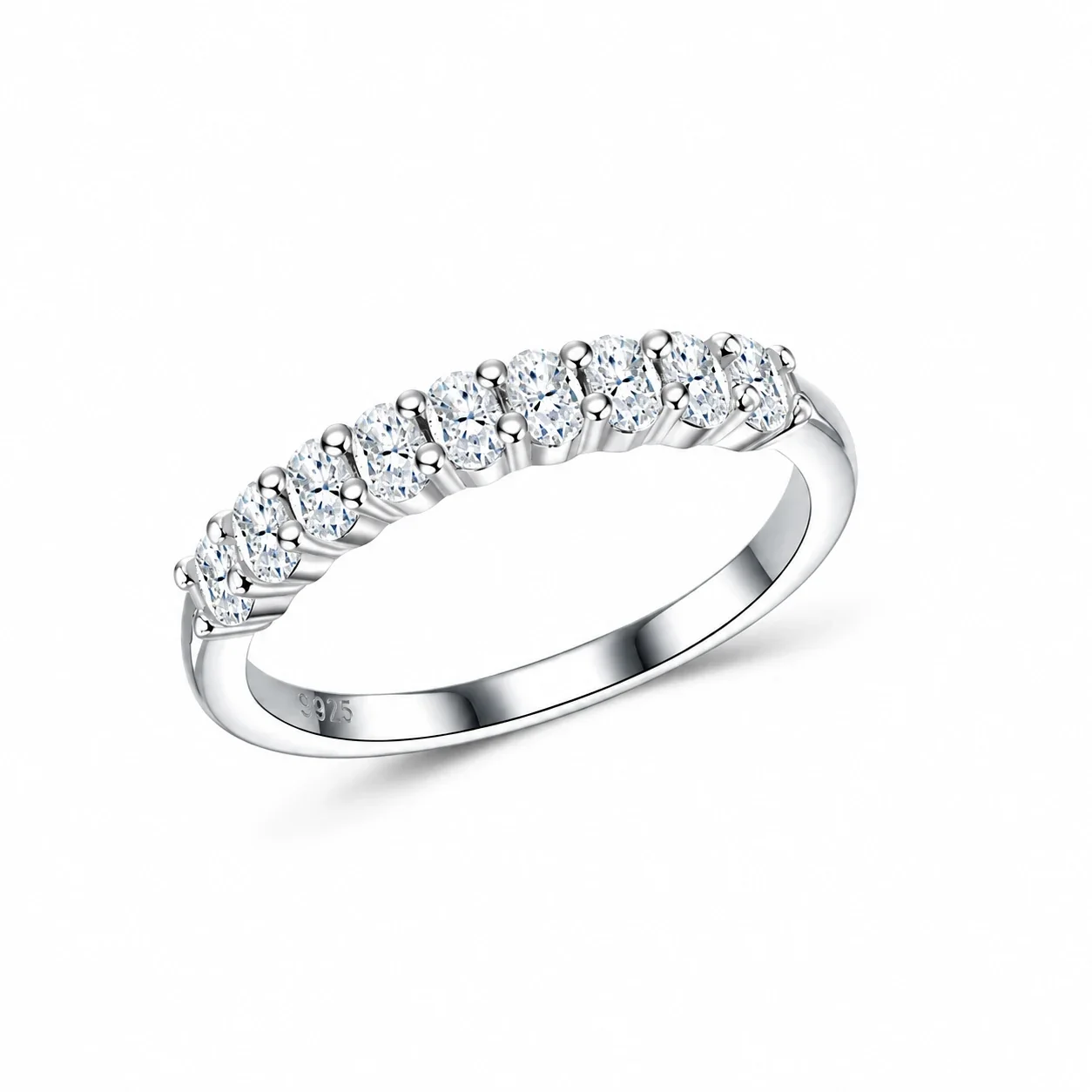 Nine-Stone Round 925 Sterling Silver Moissanite Ring