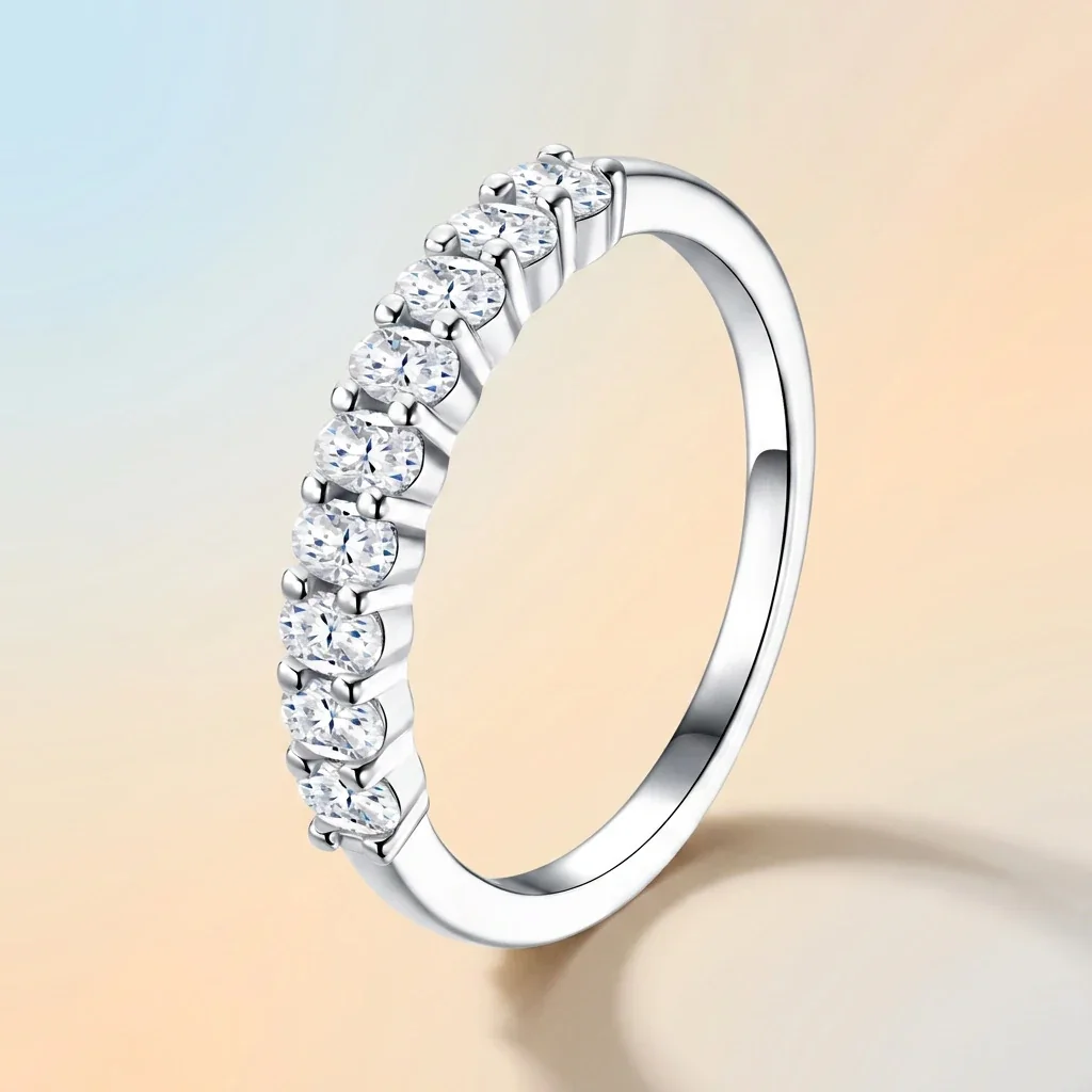 Nine-Stone Round 925 Sterling Silver Moissanite Ring