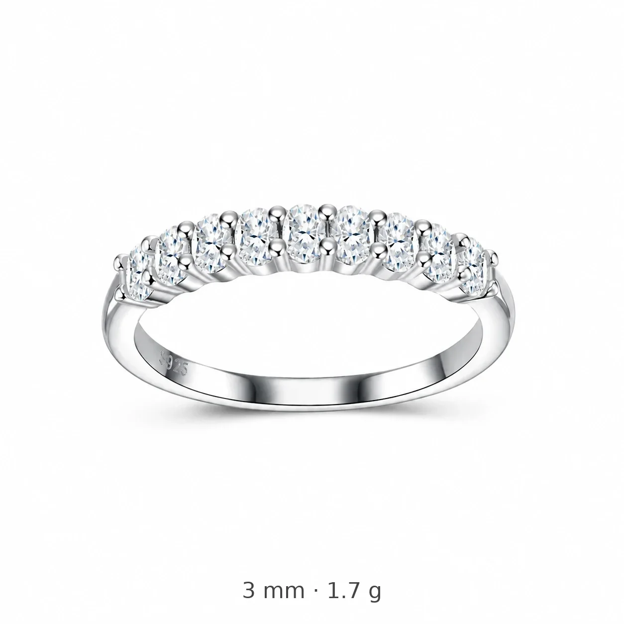 Nine-Stone Round 925 Sterling Silver Moissanite Ring - Clear Moissanite 2 x 3
