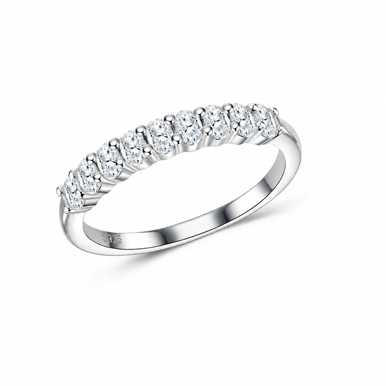 Nine-Stone Round 925 Sterling Silver Moissanite Ring - Clear Moissanite 2 x 3 with GRA Document