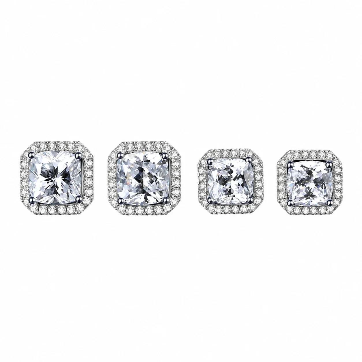 Radiant Halo Four-Prong 925 Sterling Silver Stud Earrings