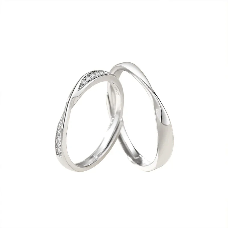 Sleek 925 Sterling Silver Twisted Pavé Open Rings