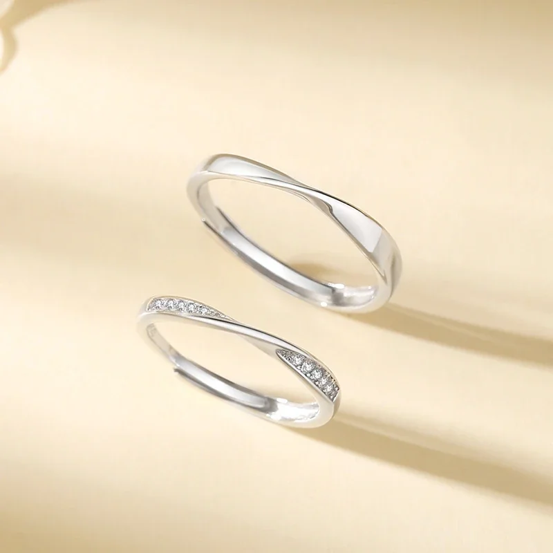 Sleek 925 Sterling Silver Twisted Pavé Open Rings