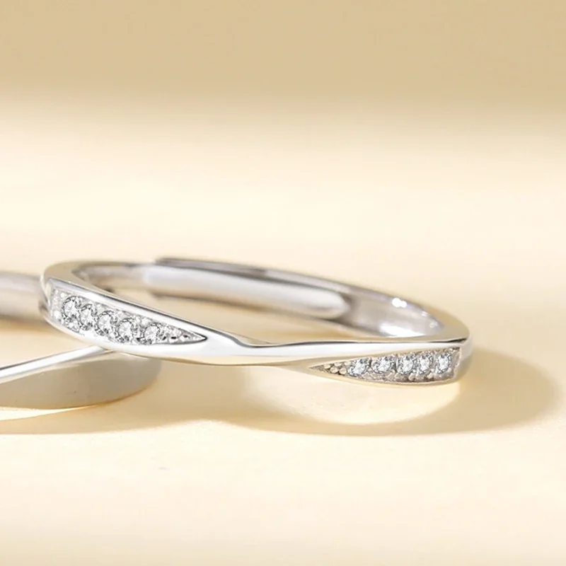 Sleek 925 Sterling Silver Twisted Pavé Open Rings - Women's Mobius