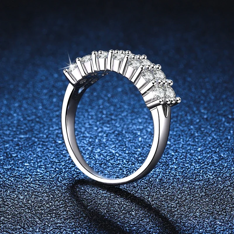 Radiant 925 Sterling Silver Three-Row Pavé Moissanite Ring