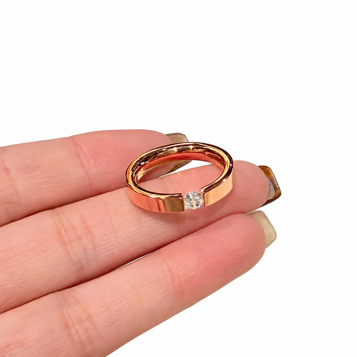 Minimalist Stainless Steel Open-Gap Round Stone Ring