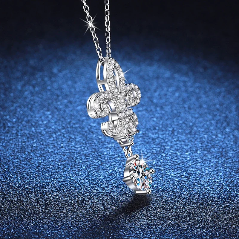 Fleur-de-Lis 925 Sterling Silver Pavé Drop Moissanite Necklace