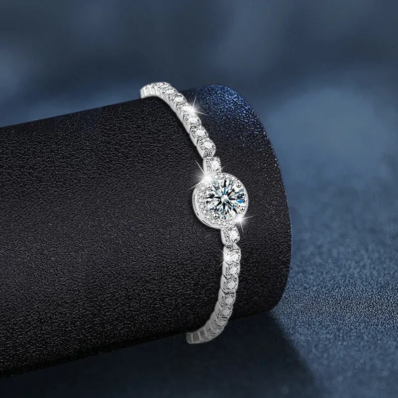 Halo Round 925 Sterling Silver Pavé Tennis Bracelet