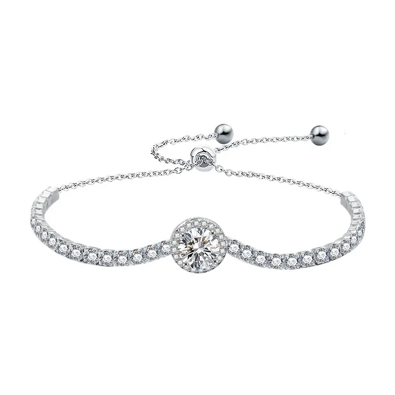 Halo Round 925 Sterling Silver Pavé Tennis Bracelet
