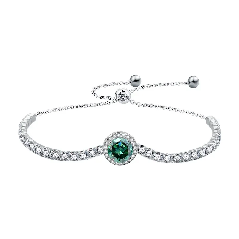 Halo Round 925 Sterling Silver Pavé Tennis Bracelet - Green Moissanite
