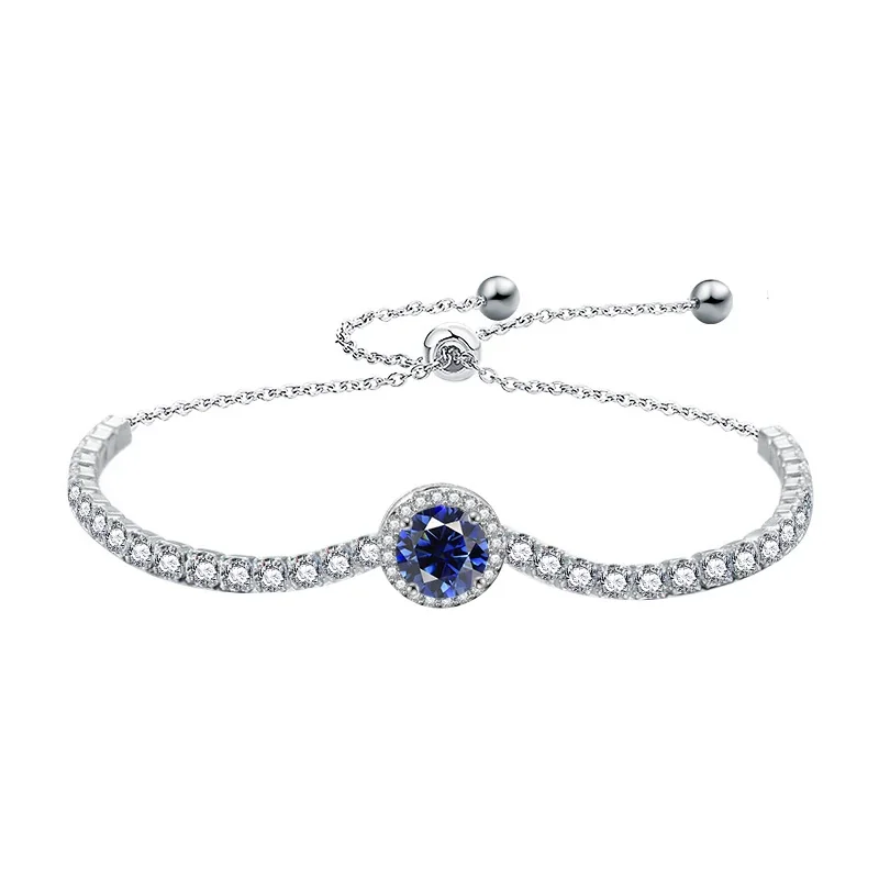 Halo Round 925 Sterling Silver Pavé Tennis Bracelet - Royal Blue Moissanite