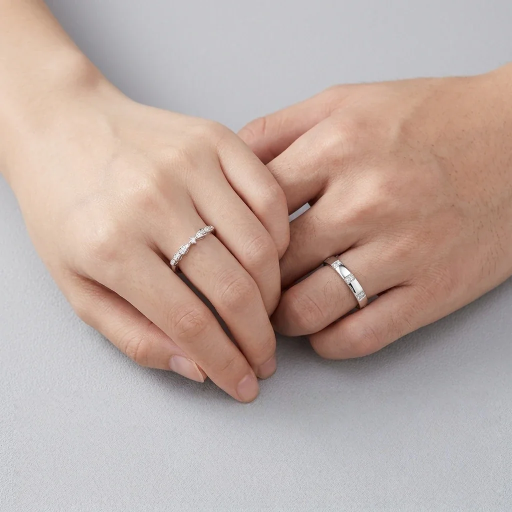 Paired Electroplated Bow Leaf and Channel-Set Band Ring