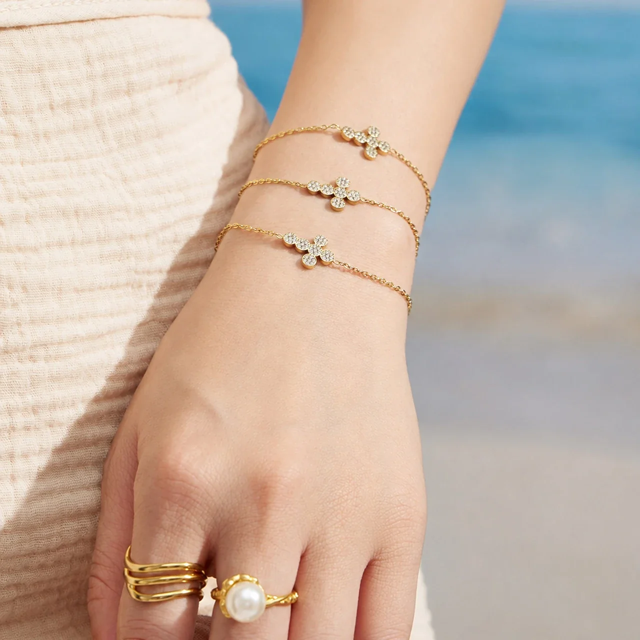 Delicate Pavé Cross Stainless Steel Jewelry Set