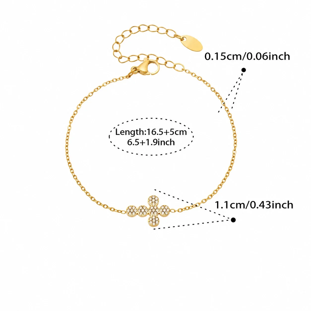 Delicate Pavé Cross Stainless Steel Jewelry Set - Gold Cross CZ 16.5+5 cm