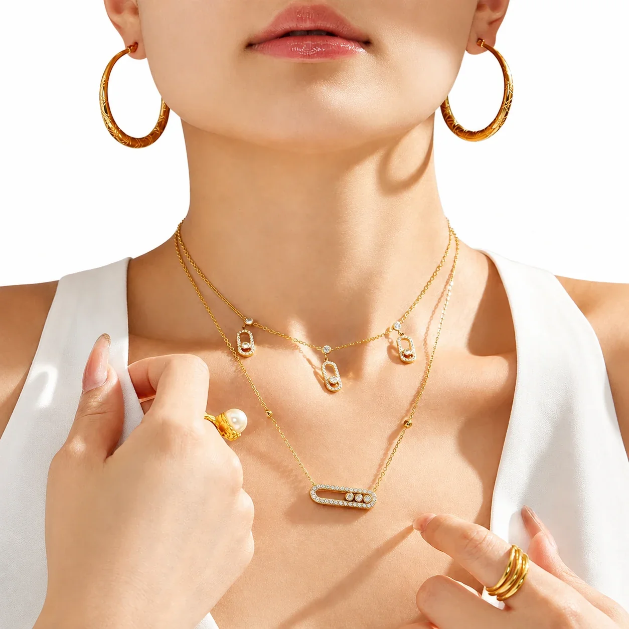 Luminous Pavé Paperclip CZ Stainless Steel Necklace