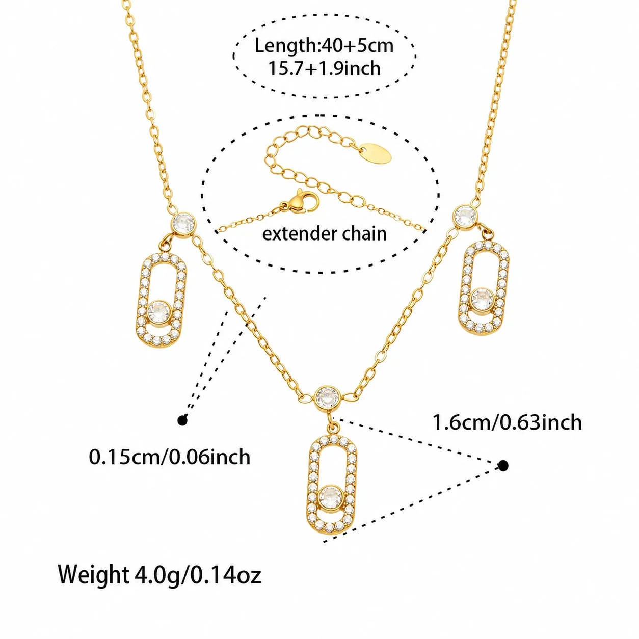 Luminous Pavé Paperclip CZ Stainless Steel Necklace - Gold Fixed CZ