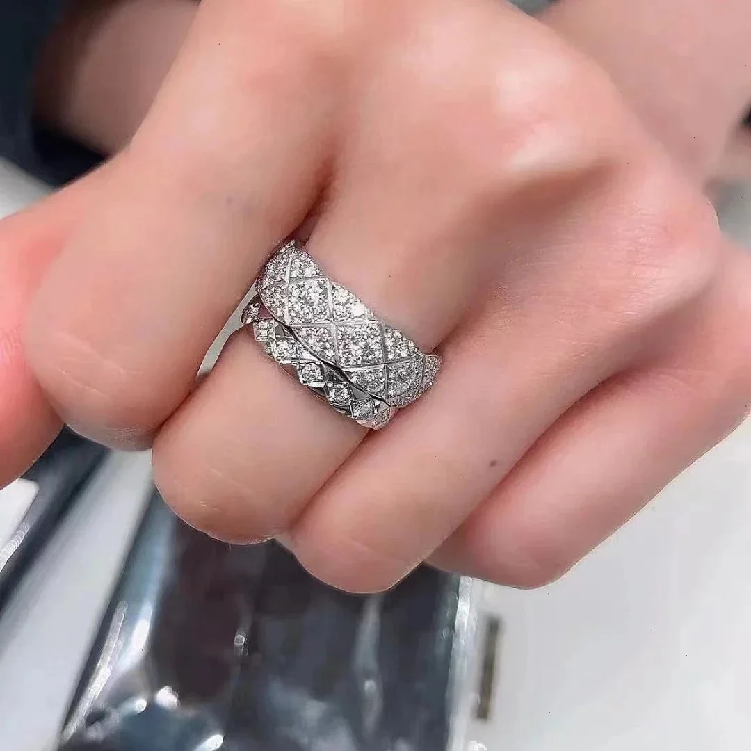 Quilted Pavé Silver-Plated Copper Wide-Band Ring