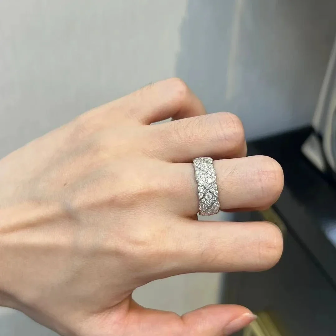 Quilted Pavé Silver-Plated Copper Wide-Band Ring