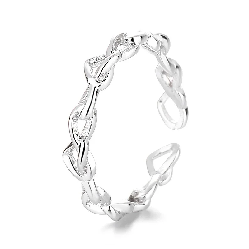 Open-Front Heart Link 925 Sterling Silver Ring