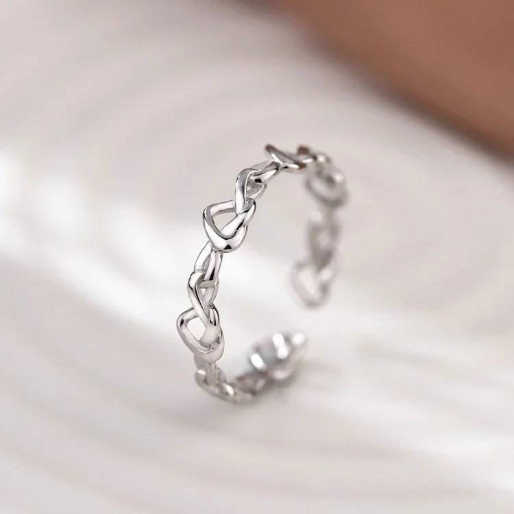 Open-Front Heart Link 925 Sterling Silver Ring