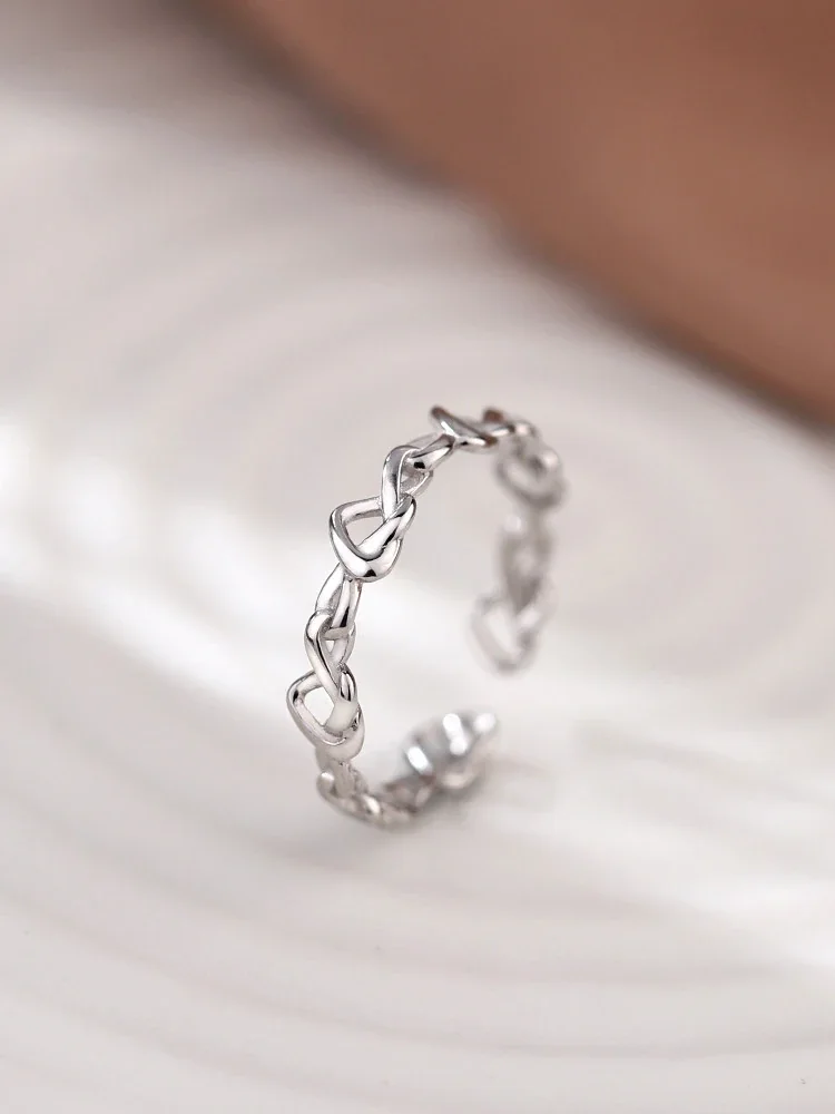 Open-Front Heart Link 925 Sterling Silver Ring - Silver
