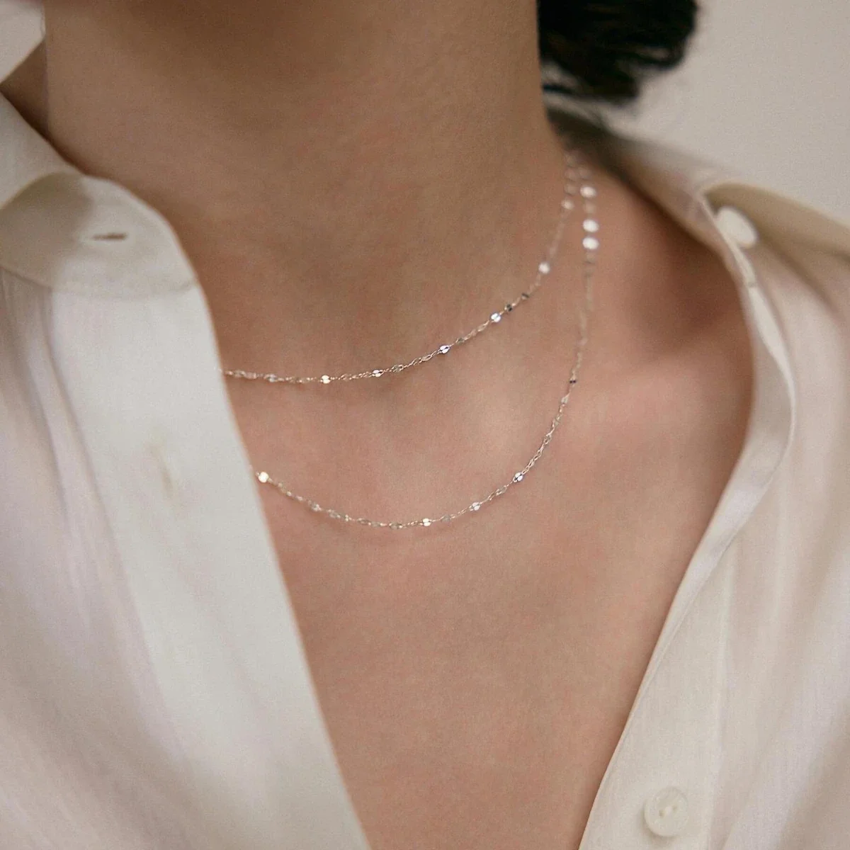 Delicate 925 Sterling Silver Faceted Station Chain Necklace