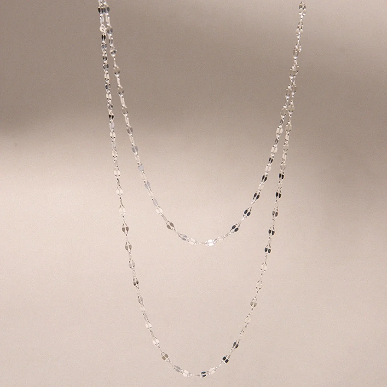 Delicate 925 Sterling Silver Faceted Station Chain Necklace