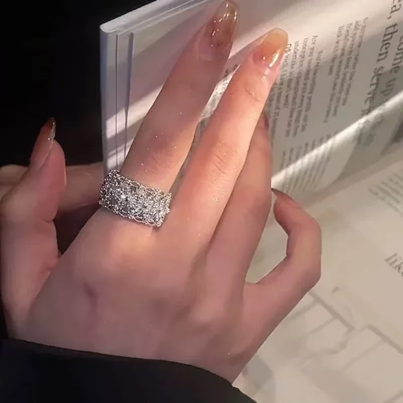 Radiant Silver-Plated Floral Pavé Wide Copper Ring