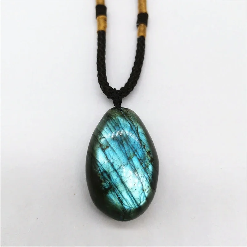 Vivid Crystal Heart Pendant with Braided Cord Necklace - Labradorite Freeform