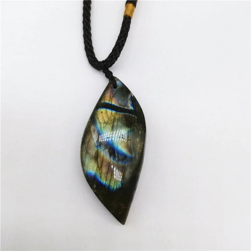 Vivid Crystal Heart Pendant with Braided Cord Necklace - Labradorite Heart Teardrop