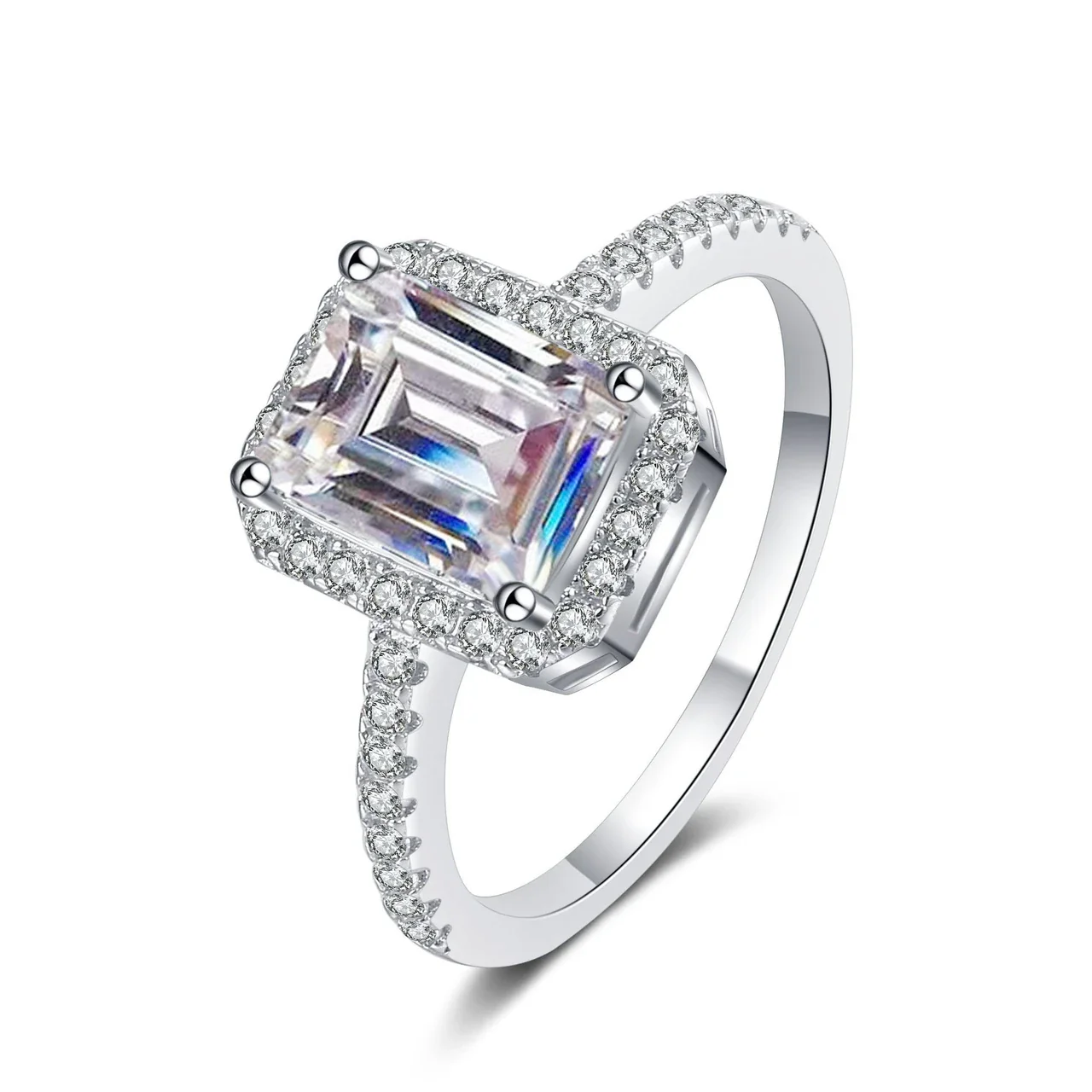 Radiant-Cut Halo 925 Sterling Silver Pavé Band Ring