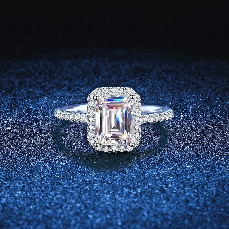 Radiant-Cut Halo 925 Sterling Silver Pavé Band Ring