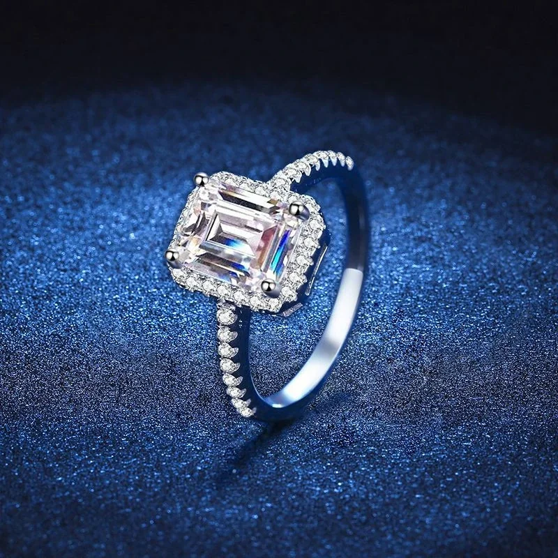 Radiant-Cut Halo 925 Sterling Silver Pavé Band Ring