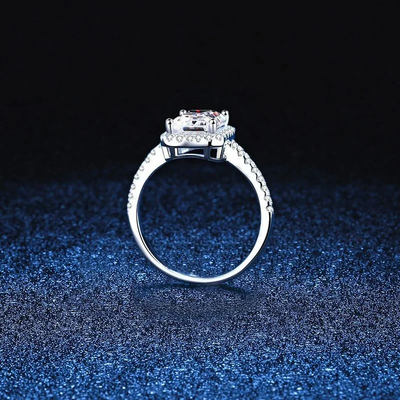 Radiant-Cut Halo 925 Sterling Silver Pavé Band Ring