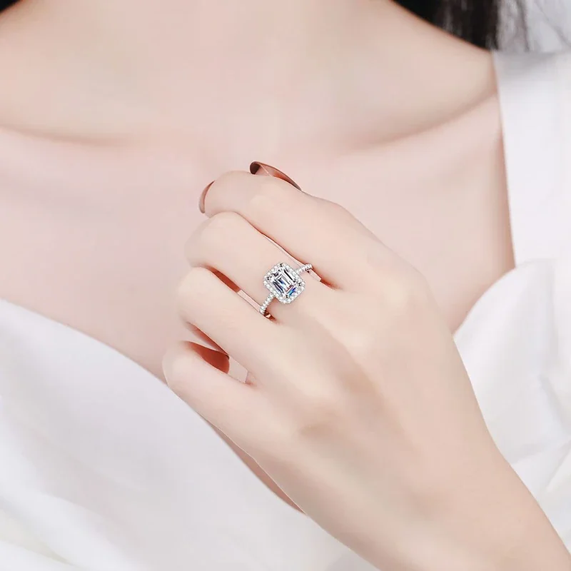 Radiant-Cut Halo 925 Sterling Silver Pavé Band Ring