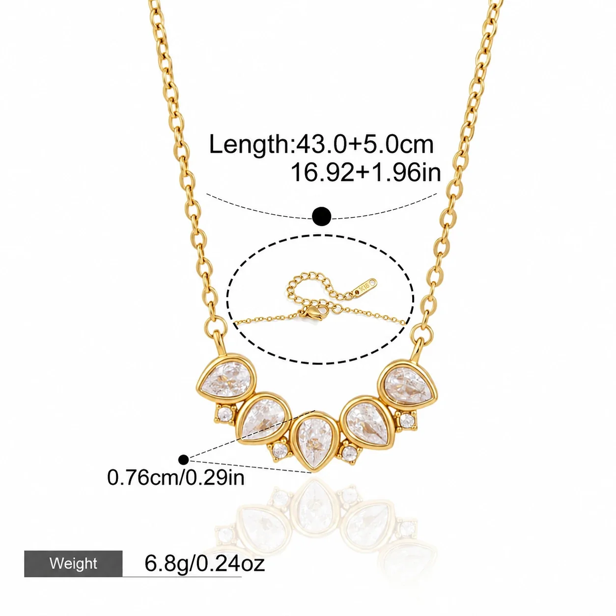 Layered Gold PVD Stainless Steel Circle Crystal Necklace - Gold Teardrop Crystal