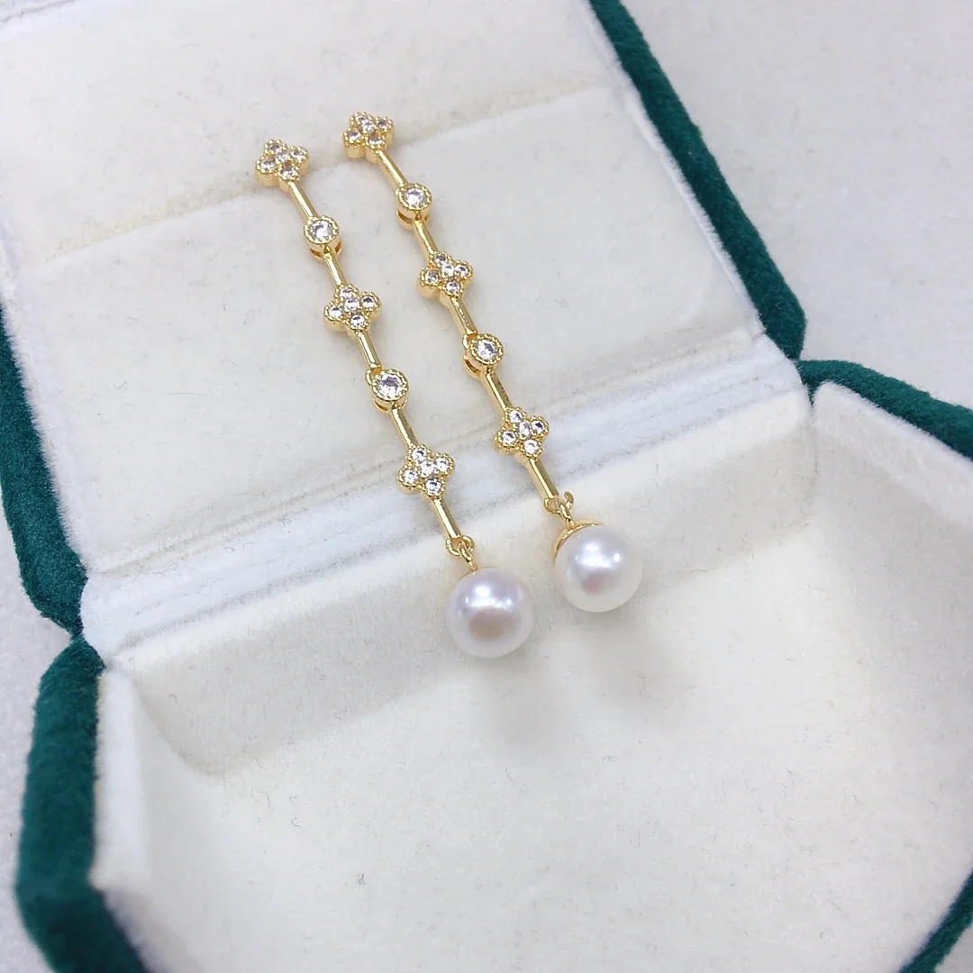 Linear Flower Bar Freshwater Pearl Drop Earrings