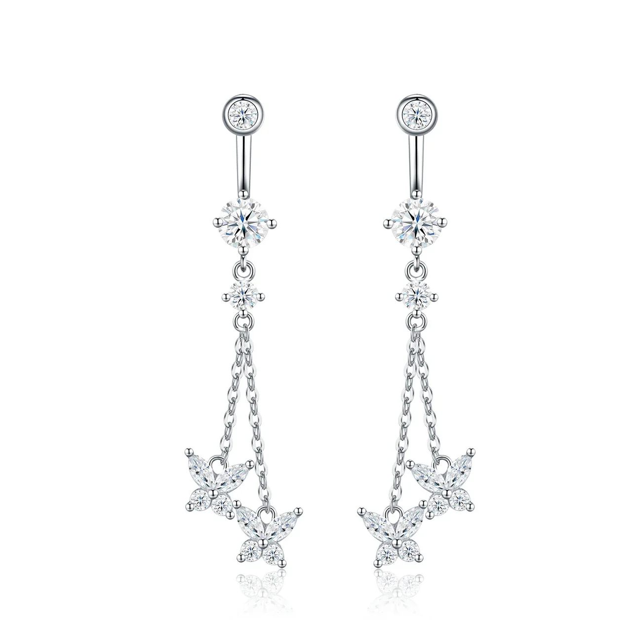 Elegant High-Polish Butterfly Chain Moissanite Drop Earrings